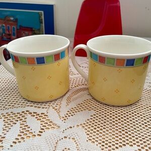 Villeroy & Boch Yellow Mugs Twist Alea pattern with Multicolor Trim, 4 ounces